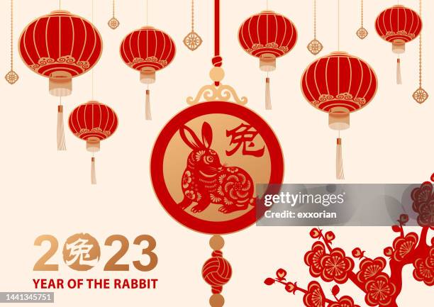 bildbanksillustrationer, clip art samt tecknat material och ikoner med year of the rabbit pendant - chinese new year lanterns