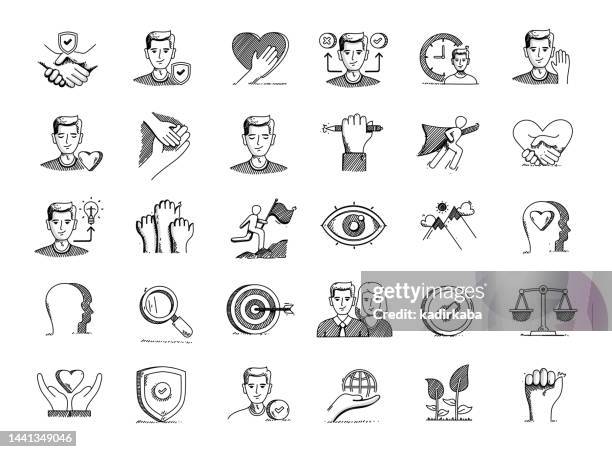 stockillustraties, clipart, cartoons en iconen met core values hand drawn vector doodle line icon set - sober leven