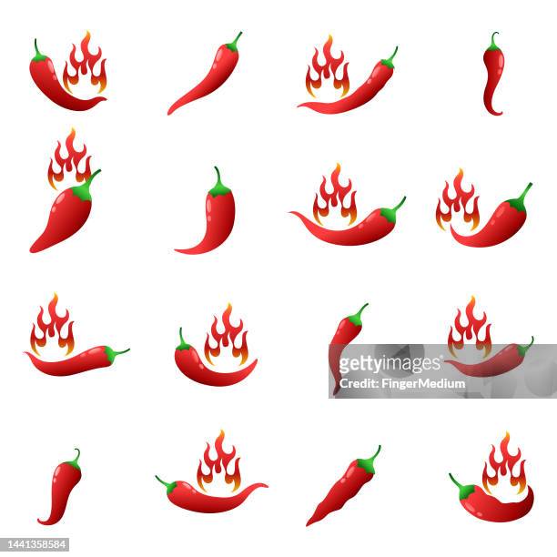 bildbanksillustrationer, clip art samt tecknat material och ikoner med fresh red hot chili pepper set - hot pepper