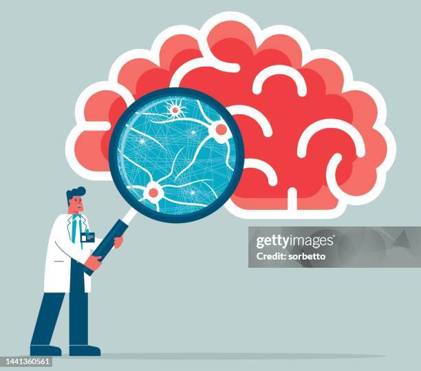 stockillustraties, clipart, cartoons en iconen met neurons - magnifying glass - neurochirurgie