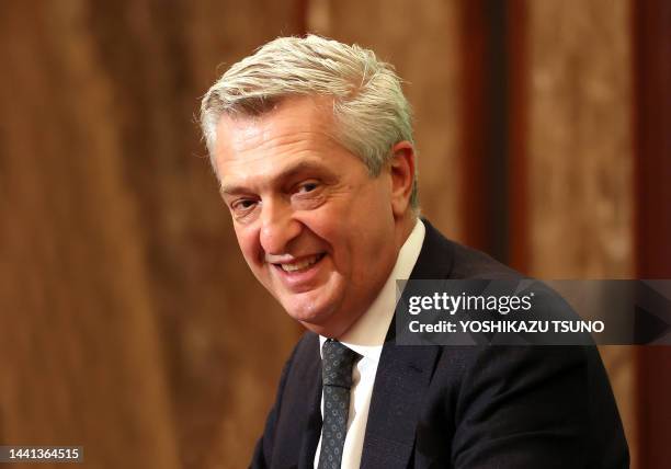 Le Haut Commissaire des Nations Unies pour les réfugiés le diplomate italien Filippo Grandi au Japan National Press Club à Tokyo le 9 novembre 2022.