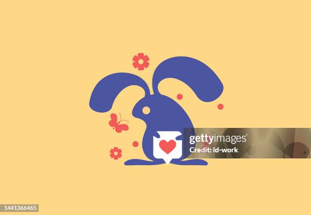 bildbanksillustrationer, clip art samt tecknat material och ikoner med rabbit holding like icon - funny easter