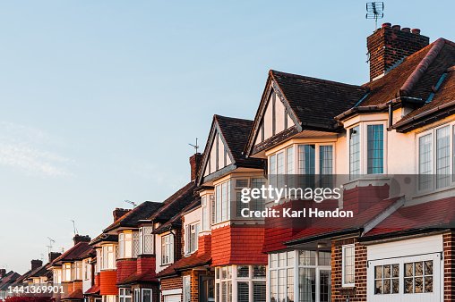 A view of London houses at sunset