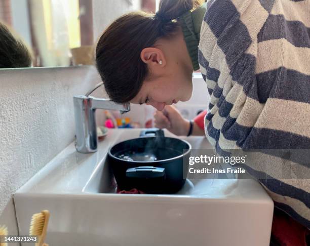 homemade eucalyptus steam for cold or flu - water vapor stock pictures, royalty-free photos & images