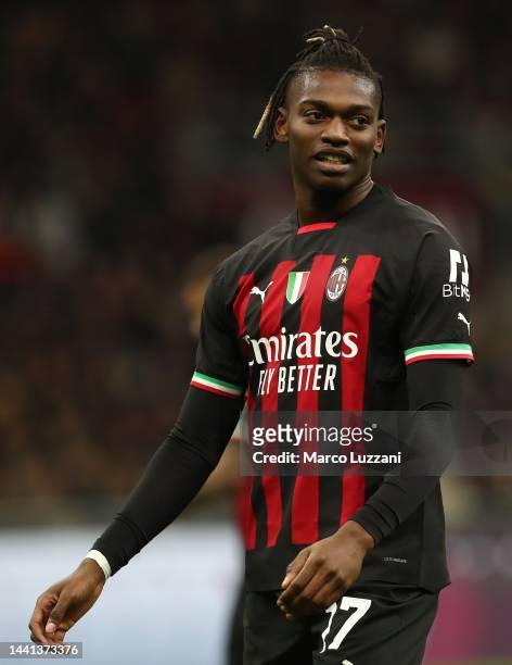 Rafael Leao of AC Milan looks on during the Serie A match between AC Milan and ACF Fiorentina at Stadio Giuseppe Meazza on November 13, 2022 in...