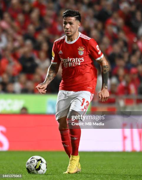 Enzo Fernández of Benfica in action during the Liga Portugal Bwin match between SL Benfica and Gil Vicente at Estadio do Sport Lisboa e Benfica on...