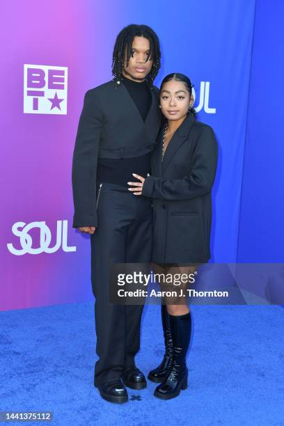 Marsden and Nami Wilson arrive to the 2022 Soul Train Music Awards at the Orleans Arena on November 13, 2022 in Las Vegas, Nevada.