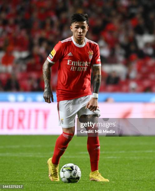 Enzo Fernández of Benfica in action during the Liga Portugal Bwin match between SL Benfica and Gil Vicente at Estadio do Sport Lisboa e Benfica on...