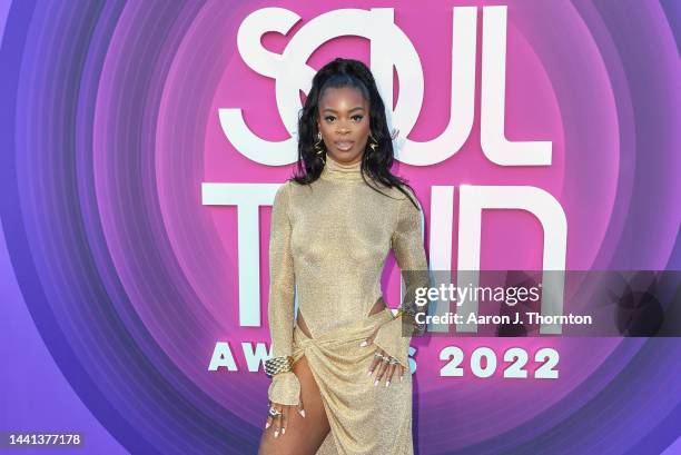 Ari Lennox arrives to the 2022 Soul Train Music Awards at the Orleans Arena on November 13, 2022 in Las Vegas, Nevada.