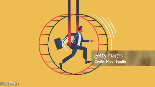 stockillustraties, clipart, cartoons en iconen met businessman in a rat wheel vector illustration. - valkuil