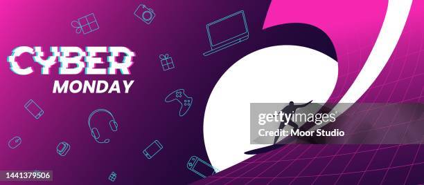 surfer in virtual reality among vector illustration. - cyber monday background stock illustrations