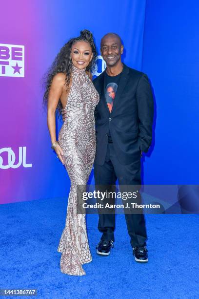 Chante' Moore and Stephen Hill arrive to the 2022 Soul Train Music Awards at the Orleans Arena on November 13, 2022 in Las Vegas, Nevada.