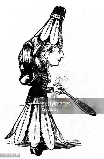 bizarre fashion in badminton style, young woman, side view - bizarre fashion stock illustrations