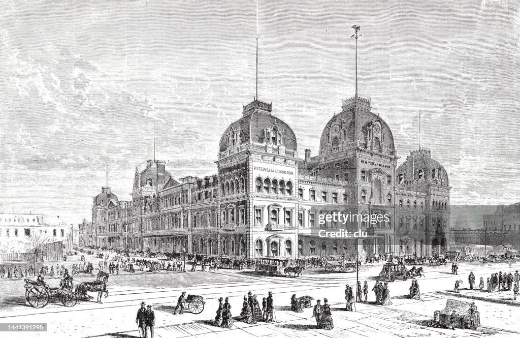 New York City, Grand Central Station, outside, 1872