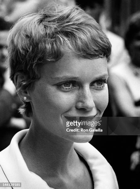 Mia Farrow sighted on location filming "Rosemary's Baby" on August 27, 1967 at Tiffany's in New York City.