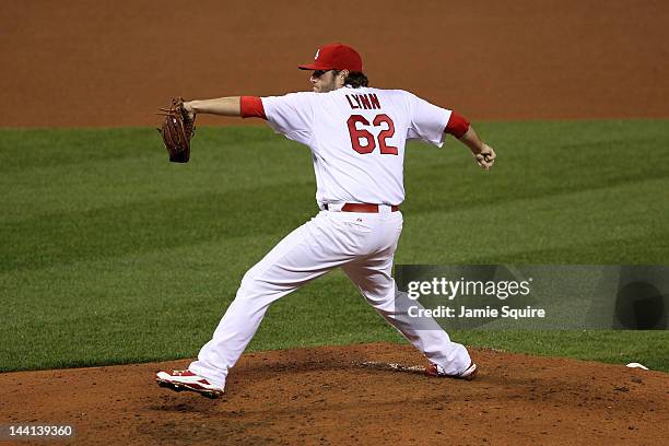 Lance Lynn of the St. Louis Cardinals throws a pitch against the Milwaukee Brewers during Game Three of the National League Championship Series at...