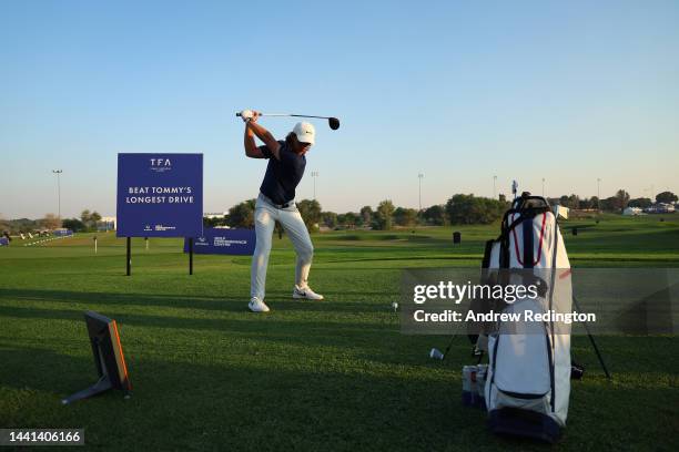 Tommy Fleetwood of England in action during the opening of his Tommy Fleetwood Academy prior to the DP World Tour Championship on the Earth Course at...