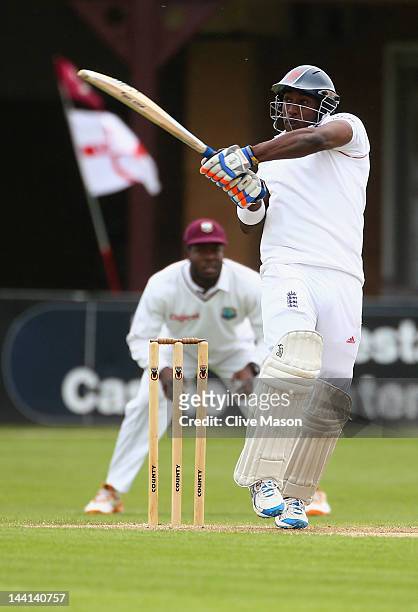 Michael Carberry of England Lions in action batting during day one of the tour match between England Lions and West Indies at The County Ground on...