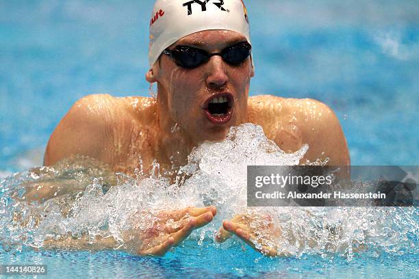 Yannik Lebherz competes in the men's 400 m individual medley A final during the German Swimming Championships 2012 at the Eurosportpark on May 10,...