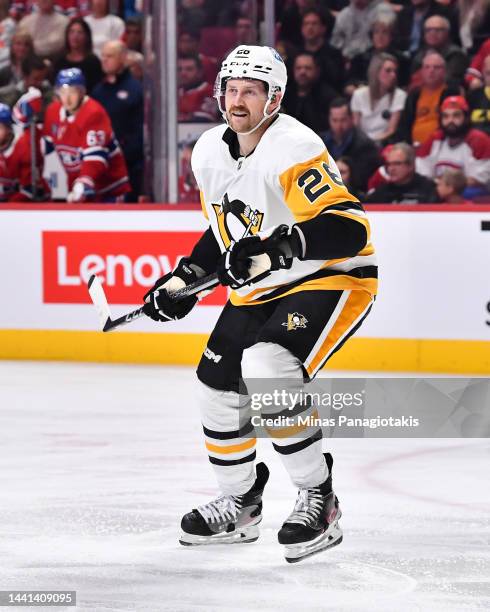 Jeff Petry of the Pittsburgh Penguins skates against the Montreal Canadiens during the second period at Centre Bell on November 12, 2022 in Montreal,...