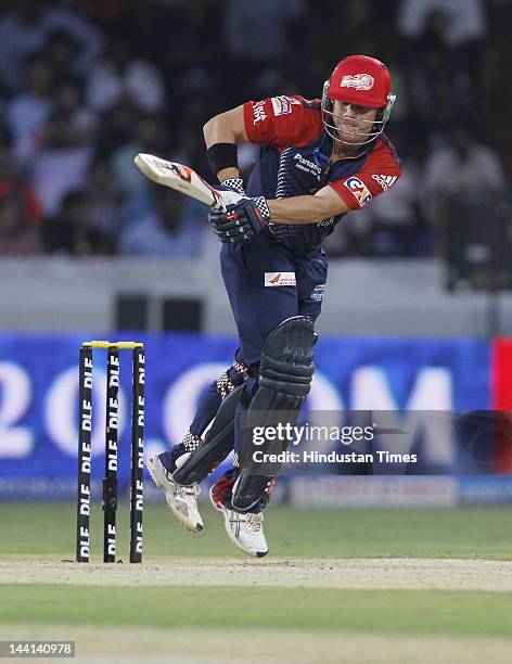 Delhi Daredevil player David Warner plays a shot during IPL T20 match played between Deccan Chargers and Delhi Daredevils at the Gandhi International...