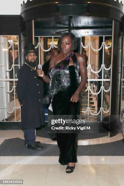 Viola Davis seen leaving the Harper's Bazaar Women of the Year Awards on November 10, 2022 in London, England.