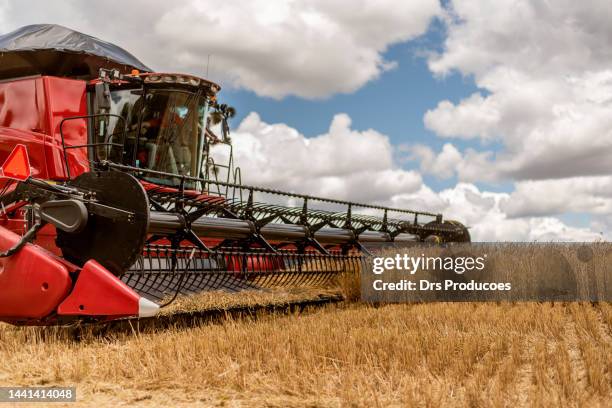 landmaschinen zur weizenernte - landwirtschaftliche maschine stock-fotos und bilder