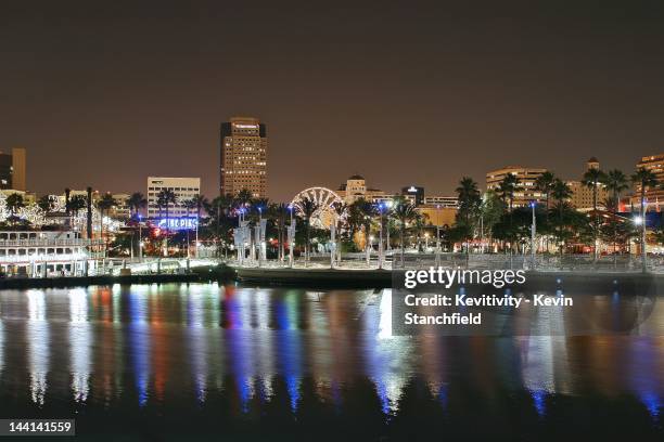 long beach at night. - downtown long beach california stock pictures, royalty-free photos & images