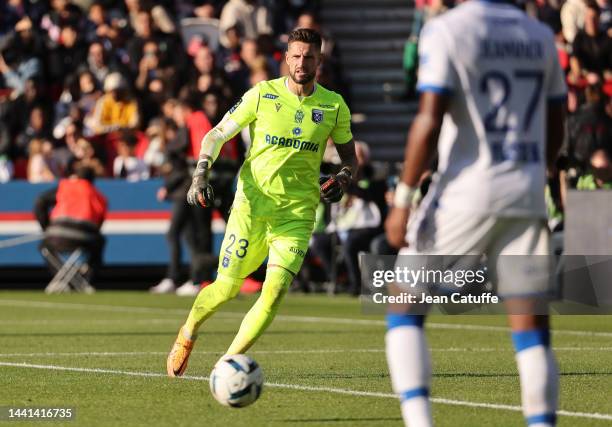 Goalkeeper of Auxerre Benoit Costil during the Ligue 1 match between Paris Saint-Germain and AJ Auxerre at Parc des Princes stadium on November 13,...