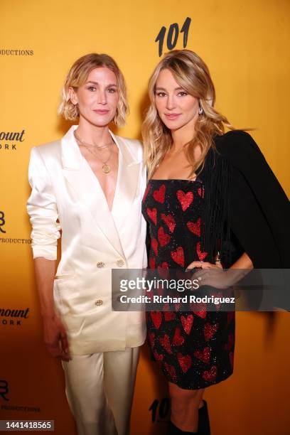 Jennifer Landon and Hassie Harrison attend the premiere for Paramount Network's "Yellowstone" Season 5 at Hotel Drover on November 13, 2022 in Fort...