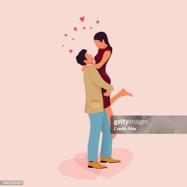 stockillustraties, clipart, cartoons en iconen met women and men hug each other. care of beloved and show of tenderness. cartoon characters. hand-drawn vector illustration,young beautiful couple in love, hugging and looking into each other’s faces. - sensueel
