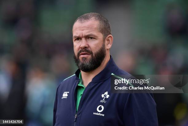 Ireland head coach Andy Farrell during the Autumn International match between Ireland and Fiji at Aviva Stadium on November 12, 2022 in Dublin,...