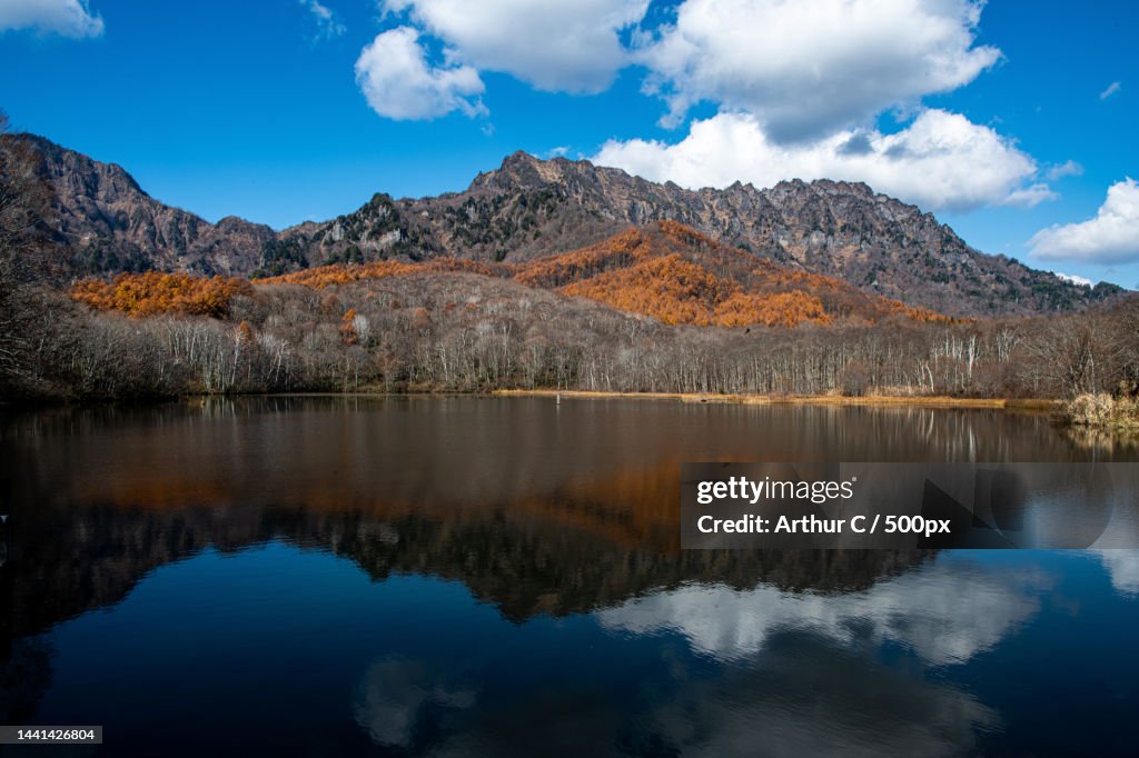 Scenic view of lake and mountains against sky,Nagano,Japan