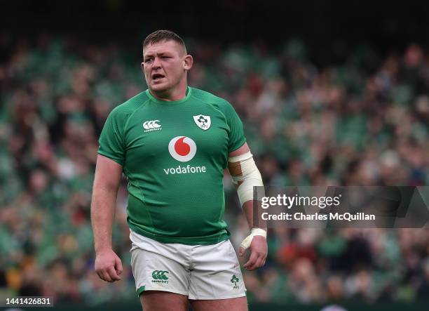 Tadhg Furlong of Ireland is pictured during the Autumn International match between Ireland and Fiji at Aviva Stadium on November 12, 2022 in Dublin,...