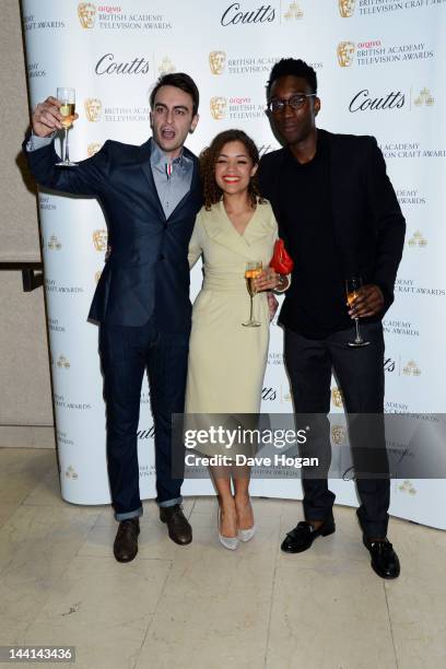 Joseph Gilgun, Antonia Thomas and Nathan Stewart-Jarrett attend the Arqiva British Academy Television Awards nominees party at Coutts Bank on May 10,...