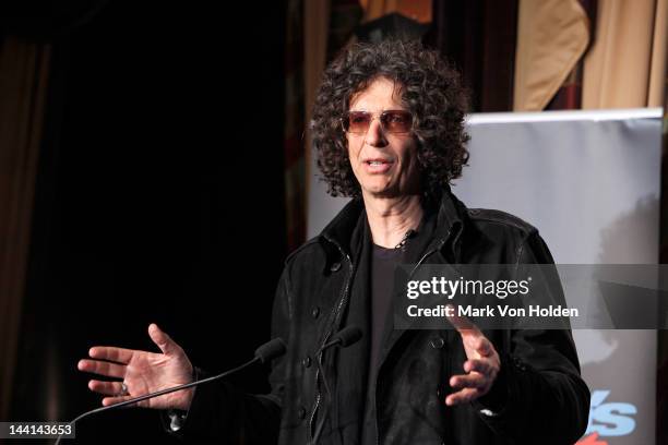 Radio personality Howard Stern speaks at the "America's Got Talent" Press Conference at New York Friars Club on May 10, 2012 in New York City.