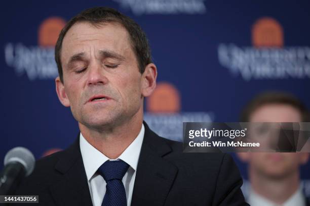 University of Virginia President James Ryan speaks during a press conference related to an overnight shooting at the university on November 14, 2022...
