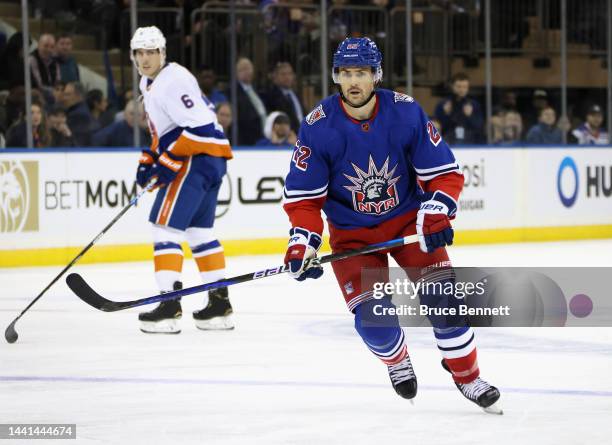 Ryan Carpenter of the New York Rangers skates against the New York Islanders at Madison Square Garden on November 08, 2022 in New York City.