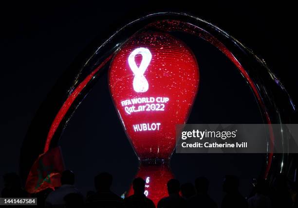 The Hublot timer for the countdown to the start of the tournament is seen ahead of the FIFA World Cup Qatar 2022 on November 14, 2022 in Doha, Qatar.