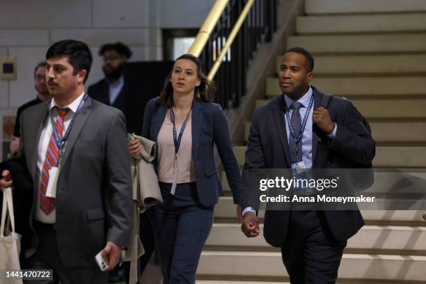 Rep.-Elect John James arrives to an orientation meeting in the U.S. Capitol Building on November 14, 2022 in Washington, DC. Over the weekend...