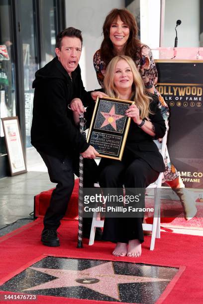 David Faustino, Katey Sagal, and Christina Applegate pose with Christina Applegate's star during her Hollywood Walk of Fame Ceremony at Hollywood...