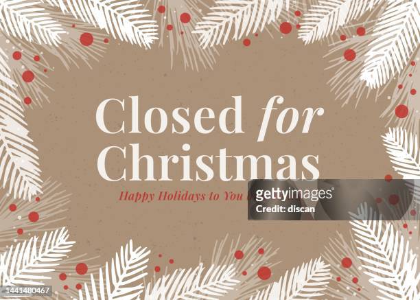 stockillustraties, clipart, cartoons en iconen met closed for christmas holiday closure sign. - closing door