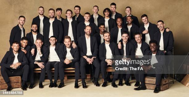 The England squad poses for a photograph at St George's Park on November 14, 2022 in Burton upon Trent, England.