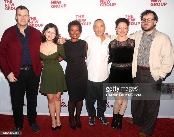 Jeb Kreager, Rachel Sachnoff, Quincy Tyler Bernstine, Ken Leung, Director Danya Taymor and Playwright Will Arbery pose at the opening night after...
