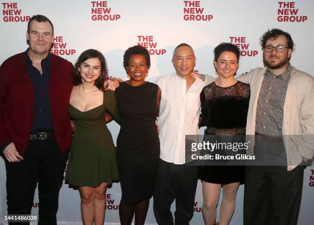 Jeb Kreager, Rachel Sachnoff, Quincy Tyler Bernstine, Ken Leung, Director Danya Taymor and Playwright Will Arbery pose at the opening night after...