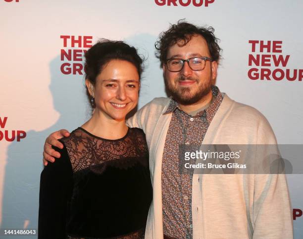 Director Danya Taymor and Playwright Will Arbery pose at the opening night after party for The New Group's production of "Evanston Salt Costs...