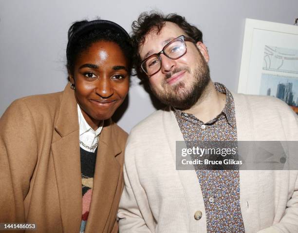 Ayo Edebiri and Will Arbery pose at the opening night after party for The New Group's production of "Evanston Salt Costs Climbing" at Etcetera...