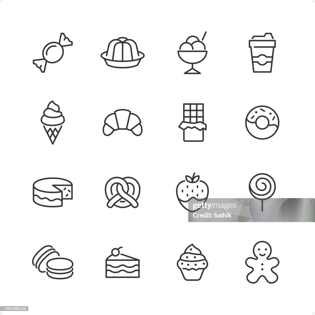 Sweet Food - Pixel Perfect line icon set, editable stroke weight.