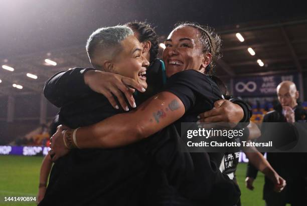 Players of New Zealand pose for a photo following the Women's Rugby League World Cup Semi-Final match between England and New Zealand at LNER...