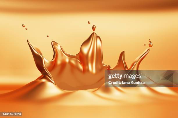 beautiful splash of golden liquid. futuristic 3d pattern. place for advertising and product. - oil splashing stock pictures, royalty-free photos & images